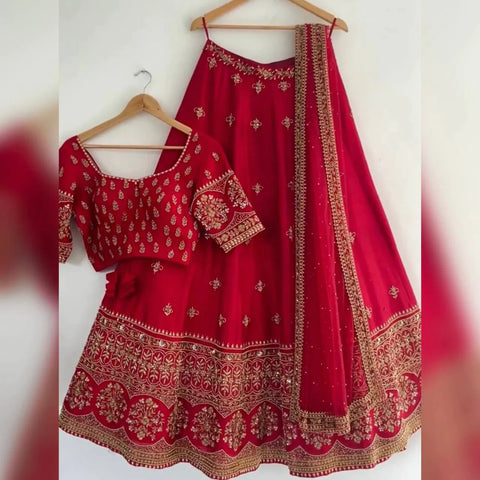 Red Colour Embroidered Party Wear Silk Lehenga choli SD 553