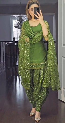 Green  Colored Party Wear Patiyala Suit NF-1176-