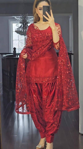 Red Colored Party Wear Patiyala Suit NF-1176