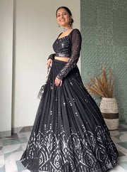 Black Colour & Sequence 9mm Work Embroidered Party Wear Lehengacholi SD 153